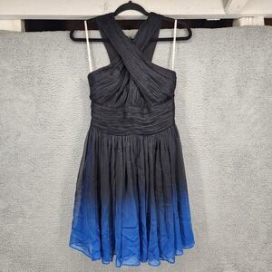 Halston Heritage Black Blue Ombre‎ Halter Neck Party Dress Size 2